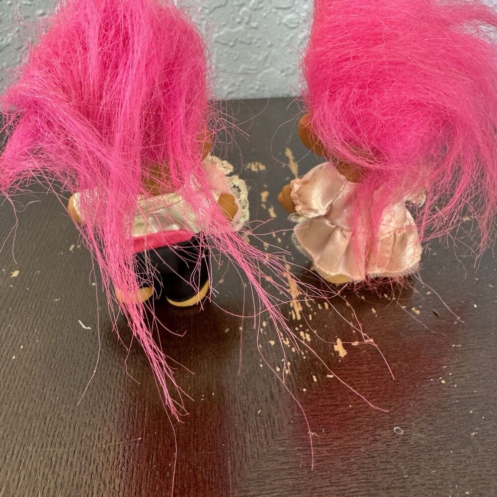 Vintage Russ Troll Dolls Bride & Groom Wedding Pink Hair Lot Of 2 Small 3” - Picture 4 of 7